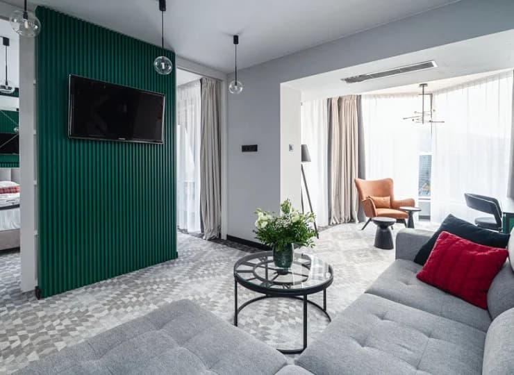 Apartament premiere ma przedzieloną część dzienną i nocną