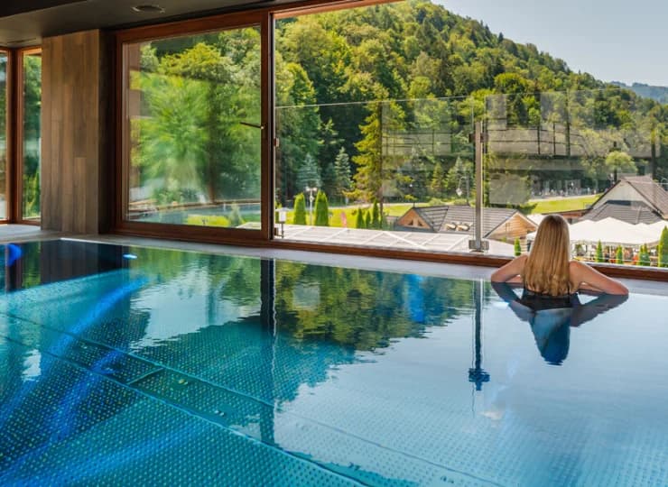 Basen z panoramicznym widokiem na Małe Pieniny mieści się w obiekcie Residence