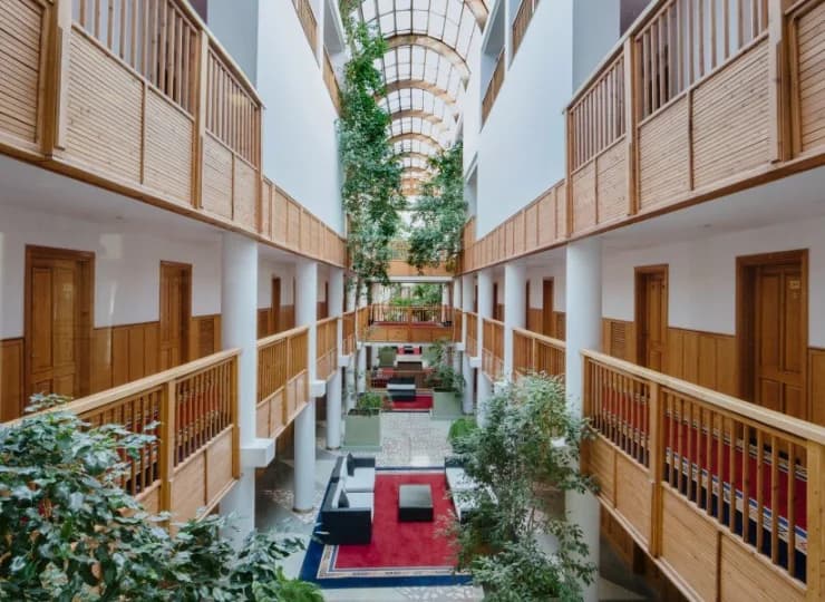 Wnętrza hotelu zostały ożywione bogatą roślinnością