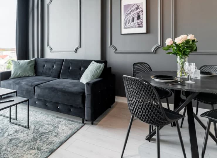 W części apartamentów jest strefa wypoczynkowa