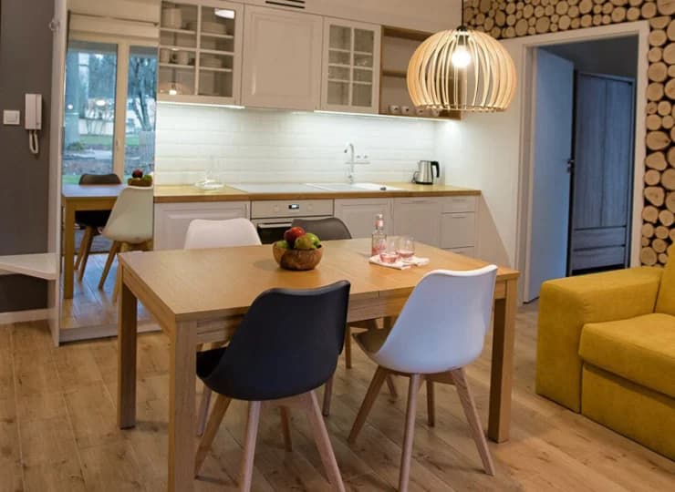 W każdym apartamencie jest aneks kuchenny z niezbędnymi sprzętami