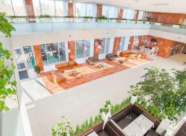 Hotel posiada przyjemne i jasne lobby wypełnione zielenią