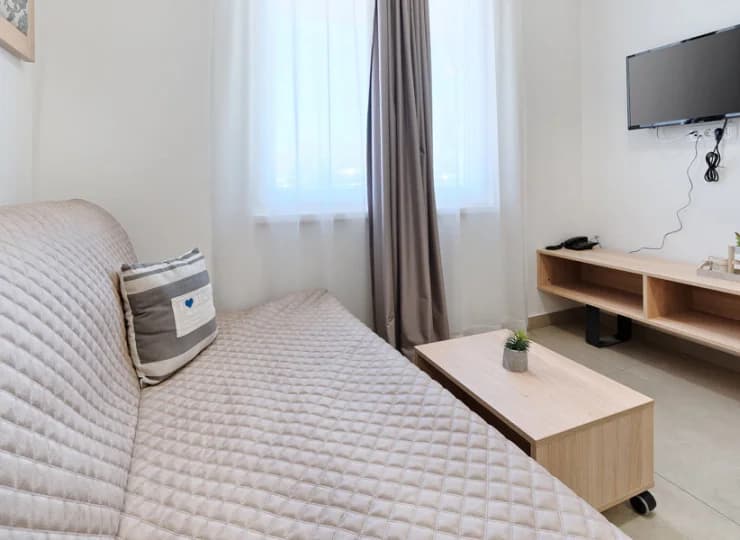 Rozkładana sofa i TV z płaskim ekranem w apartamencie superior