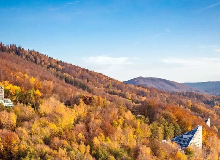 Hotel jest imponująco położony na zboczu góry Równica