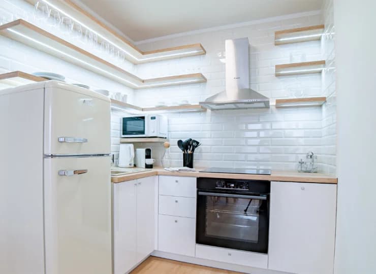 W każdym apartamencie jest w pełni urządzony aneks kuchenny