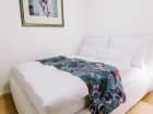 Apartament 1-pokojowy ma wydzieloną sypialnię za kącikiem TV