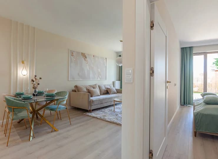 Każdy apartament składa się z pokoju dziennego i sypialni