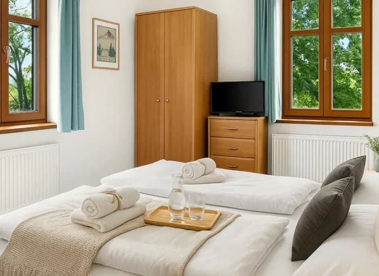 Hotel oferuje przytulne pokoje dwu- i trzyosobowe
