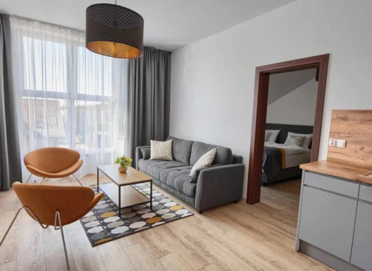 A także w przestronnych apartamentach z częścią wypoczynkową