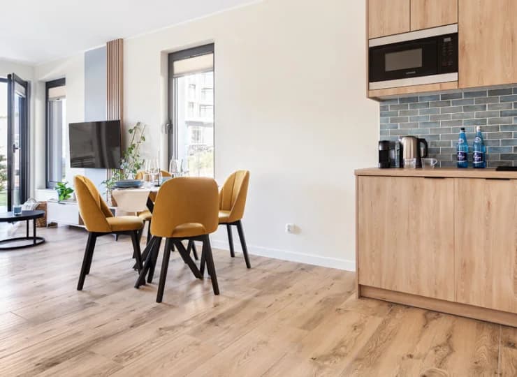 W każdym apartamencie jest aneks kuchenny