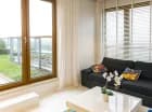 W pokoju dziennym apartamentu mieści się rozkładana sofa