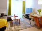 Każdy apartament posiada pokój dzienny z rozkładaną sofą i wyjściem na balkon
